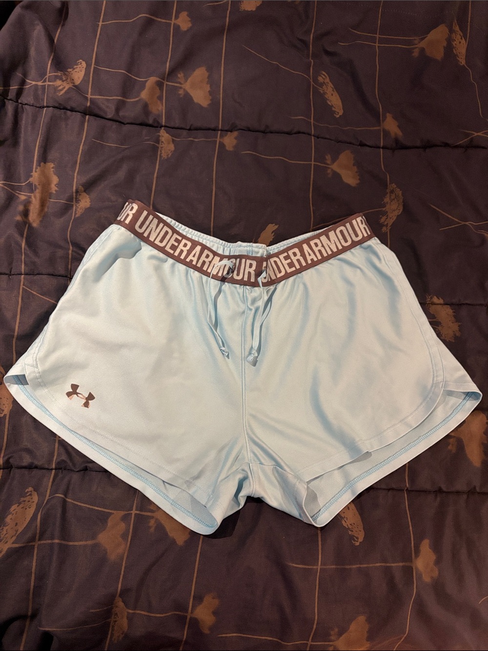 Under Armour Women's Light Blue Athletic Shorts with Branded Waistband - size M